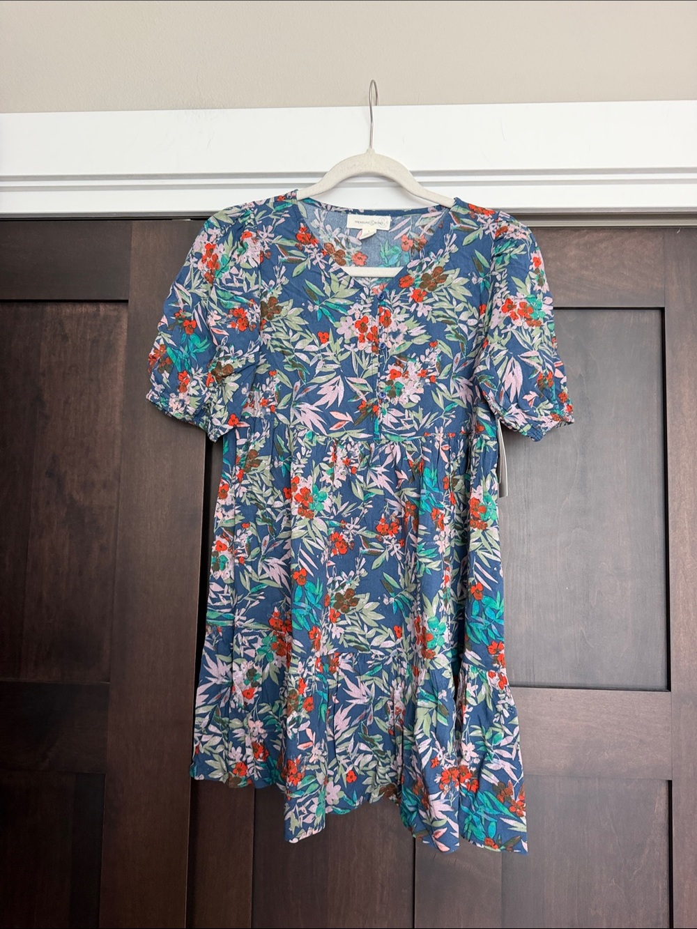 Treasure & Bond Girls Navy Floral Babydoll Dress size Large 10/12